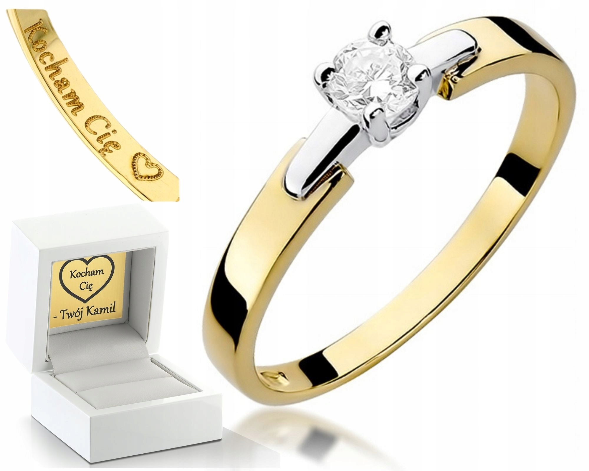 Zlatý Prstýnek S Diamantem 0,20 Ct, Zásnubní Gravírování Pro Ženu