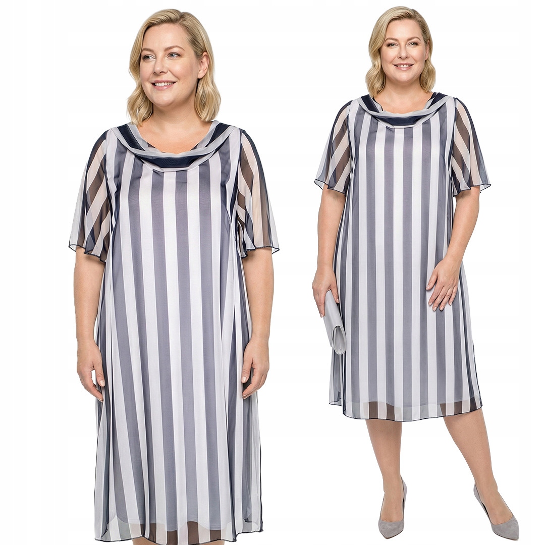 Šaty s šedými pruhy plus size velikost 60