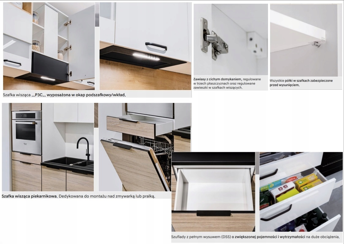 KUCHNIA NOWOCZESNA BIAŁY POŁYSK Z DEKOREM DREWNA Marka inna