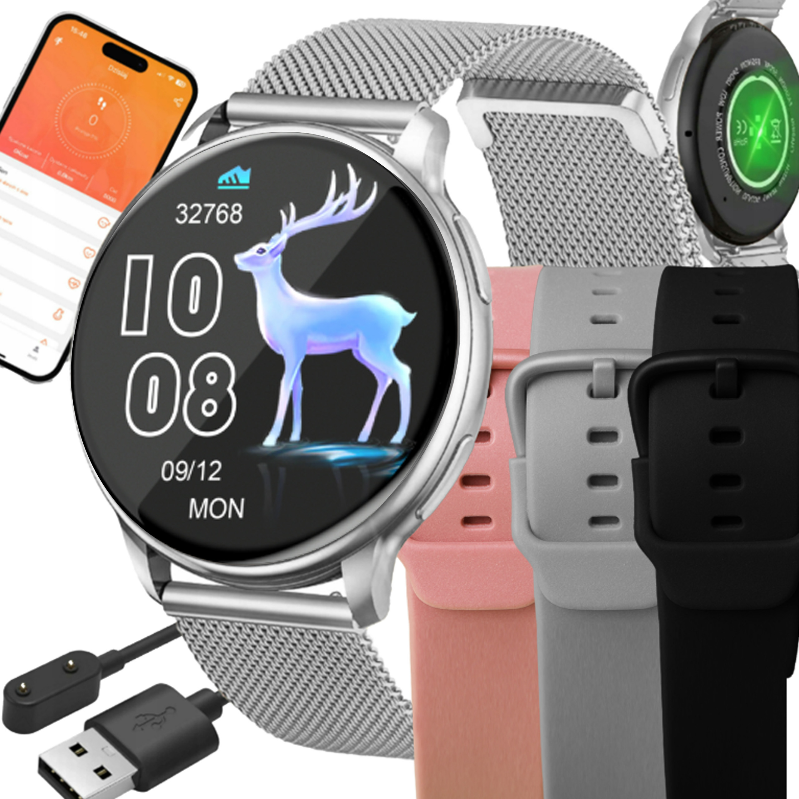 Chytré Hodinky Dámské Polské Menu Hovorů Oznámení Stříbrné Sportovní Řemínky