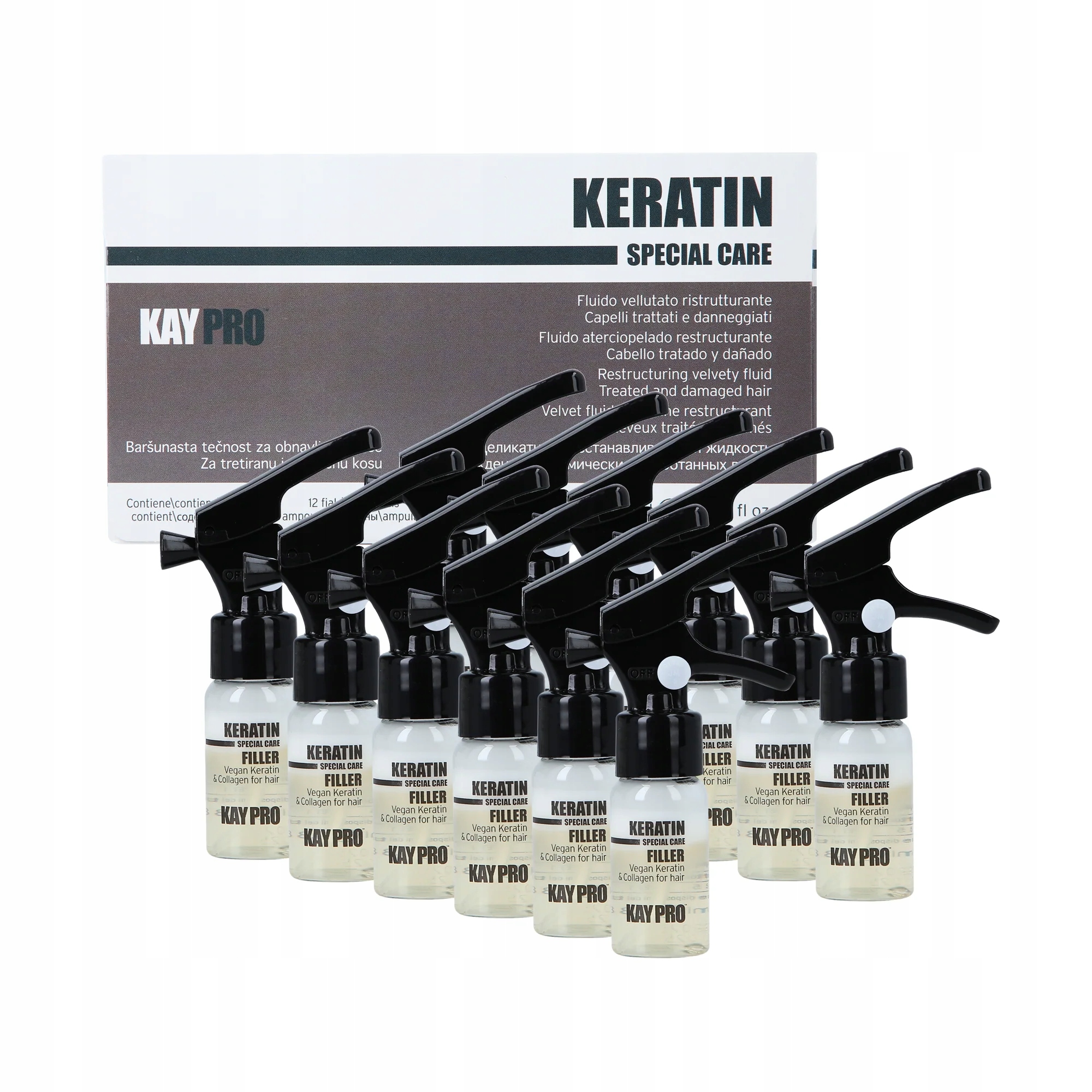 Kaypro Keratin Ampulky na vlasy s veganským keratinem a kolagenem 12 x 10 ml