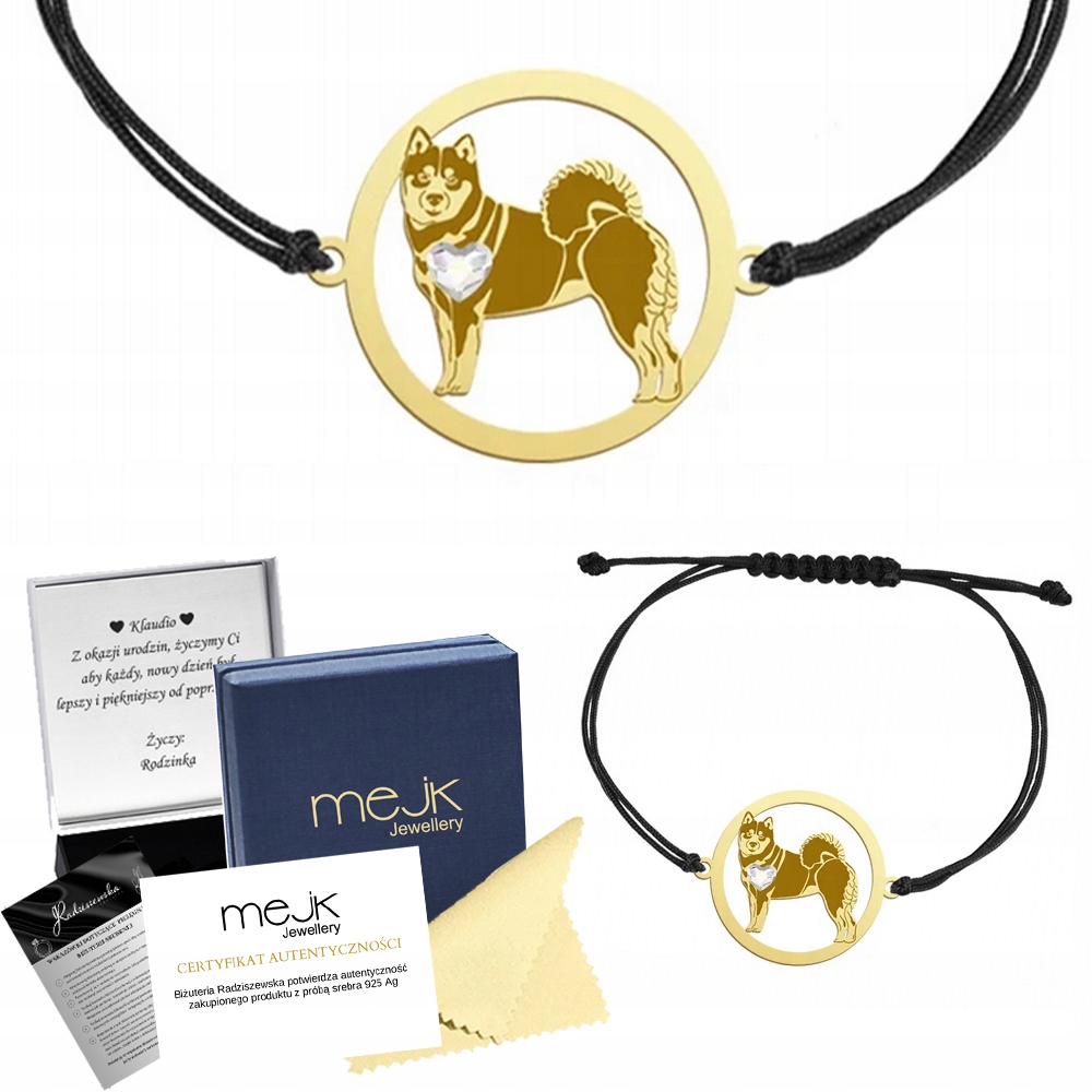 Zlatý náramek s psem Shiba-inu 925 Šperky Žena Gravírování Bonus