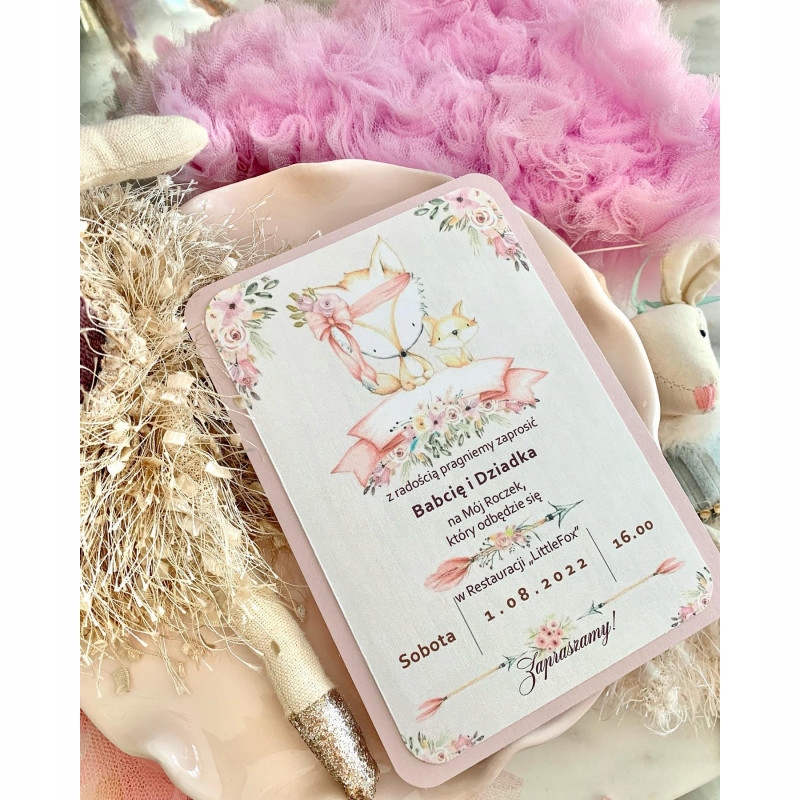 ZAPROSZENIA NA CHRZEST BROKATOWE CHRZCINY ROCZEK Grubość papieru 350 g