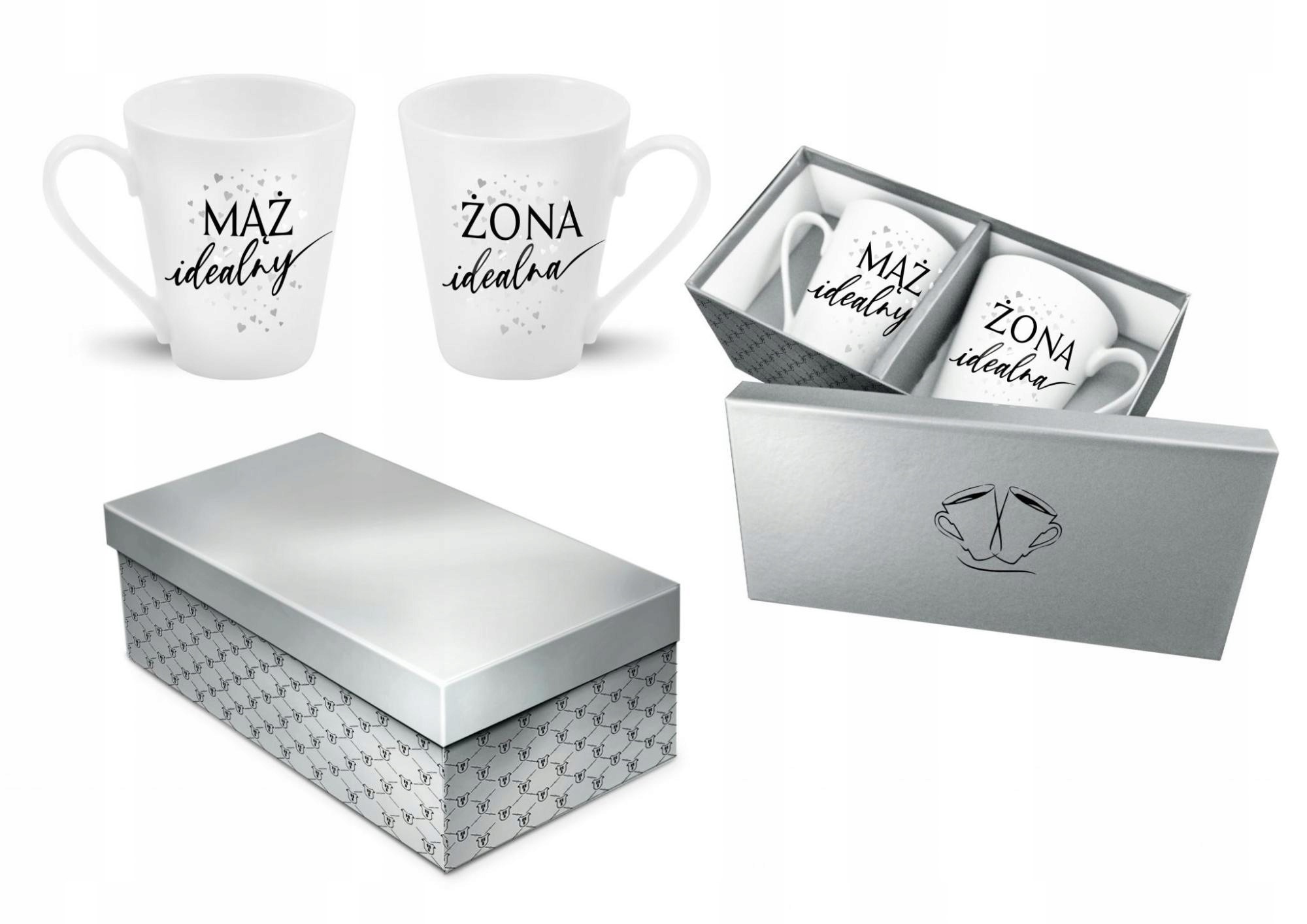 

Komplet kubków Żona Idealna Mąż Idealny silver