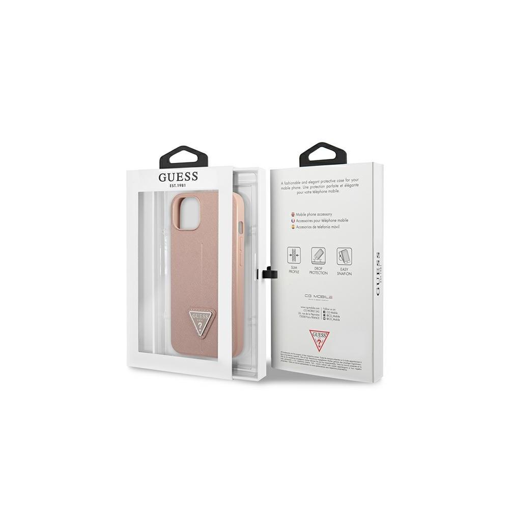 Guess Saffiano Triangle Logo Case – Pouzdro pro iPhone 14 Plus (růžové)