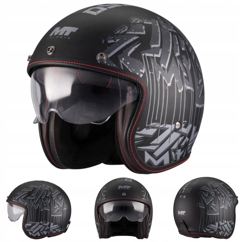 Kask motocyklowy chopper Mt Le Mans 2 Sv Dystopic Black/grey czarny Gratisy