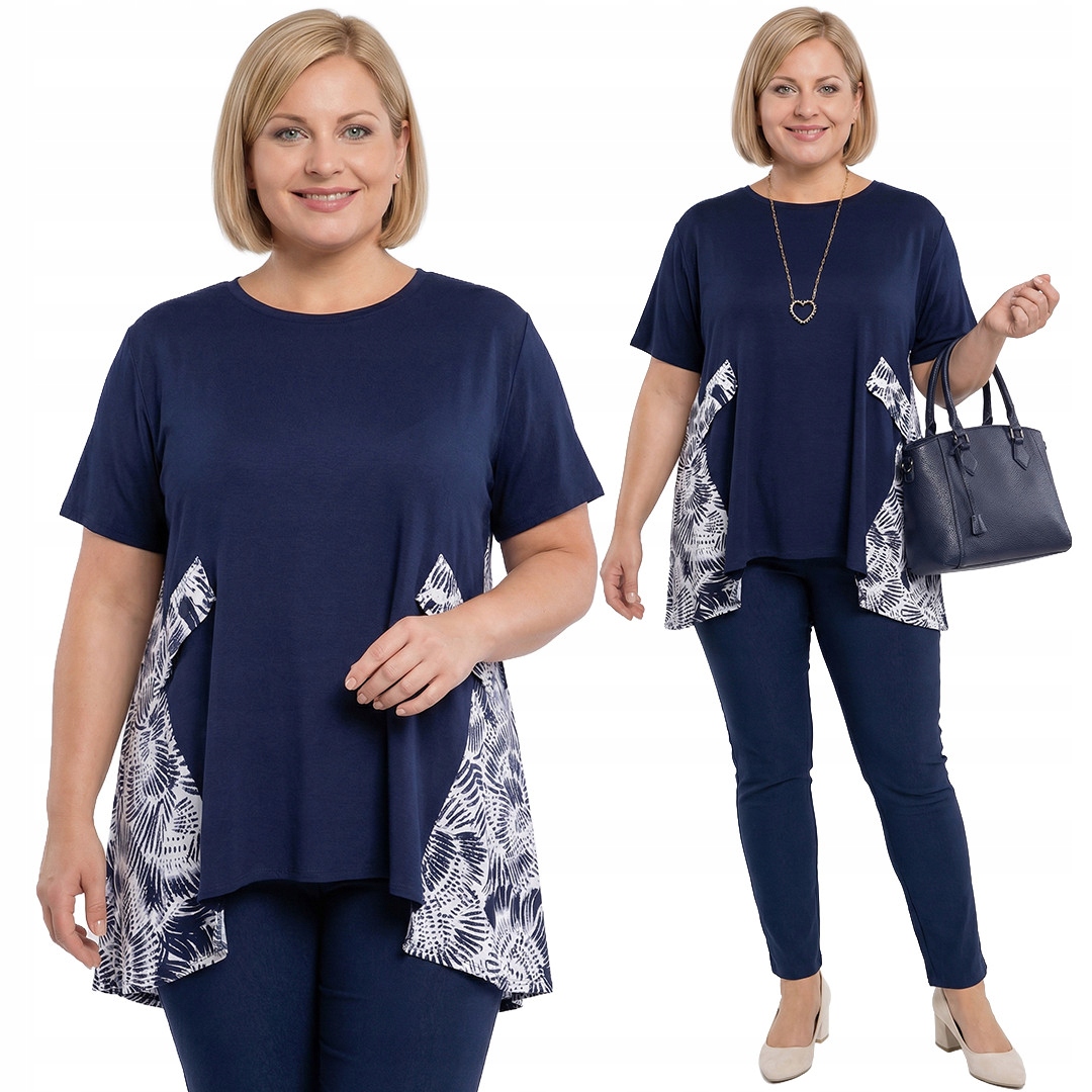 Tmavě modrá halenka s bílými vložkami plus size velikost 56/58