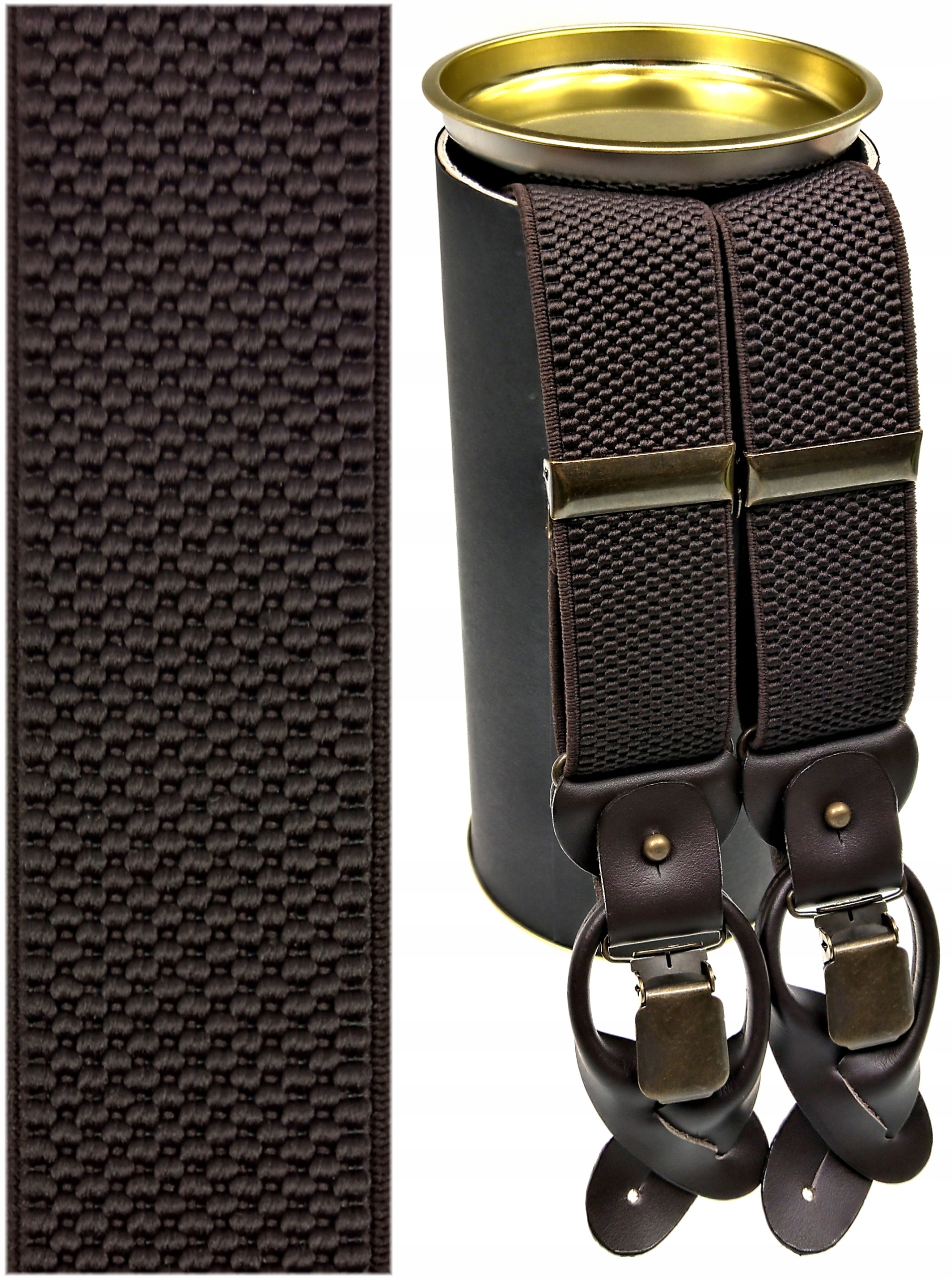 Szelki do spodni 2w1 GUMA CIEMNA BRĄZOWA GROSZEK