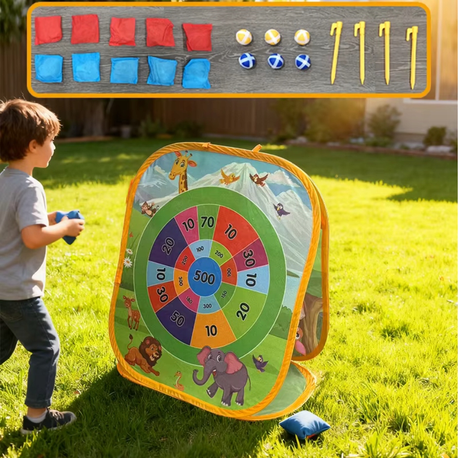 GRA ZRĘCZNOŚCIOWA RZUCANIE RZUT WORECZKIEM PIŁKAMI DO CELU NA PUNKTY 3W1 Materiał plastik