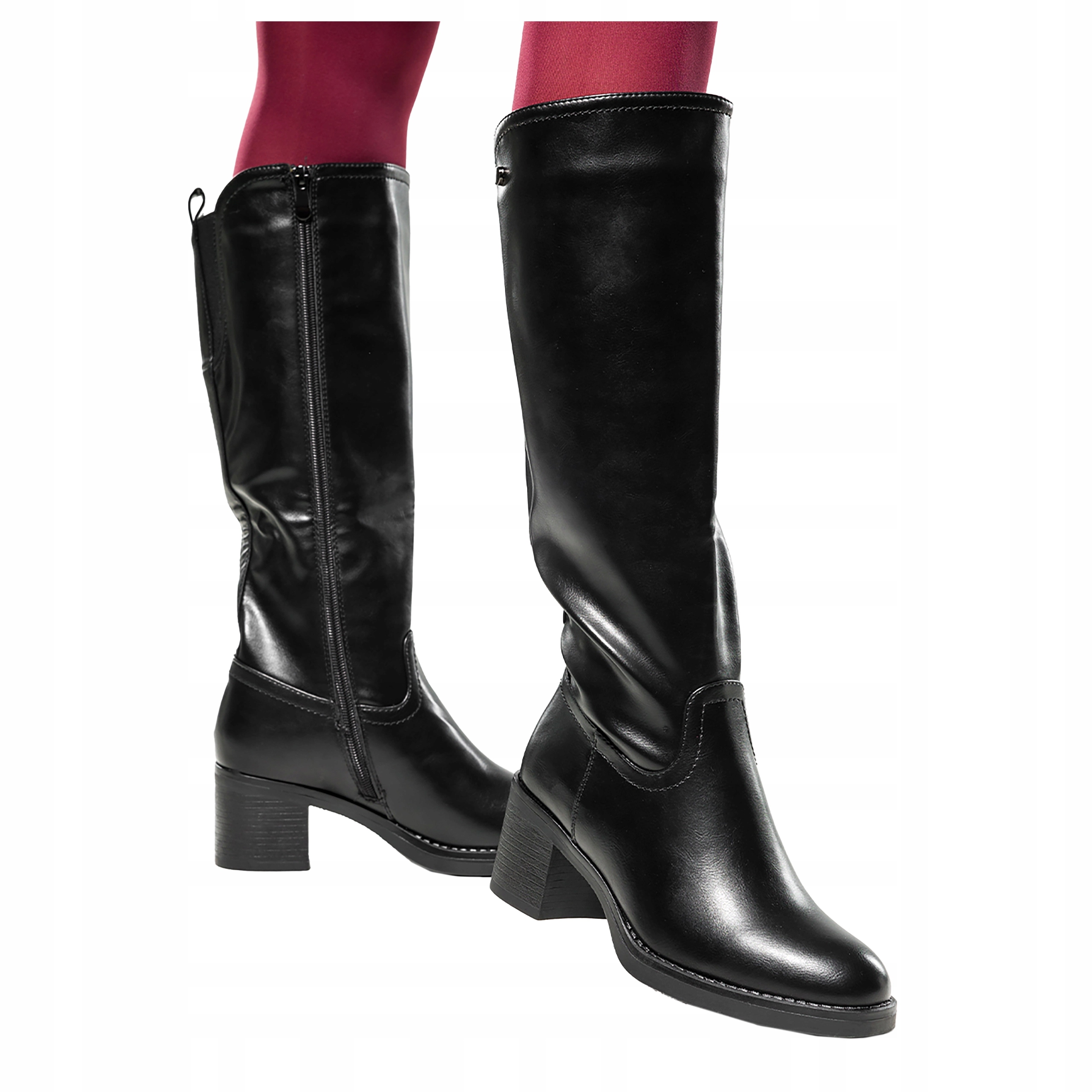 Černé Dámské Kozačky Pod Koleno Na Nízkém Sloupkovém Podpatku Klasické vel. 38