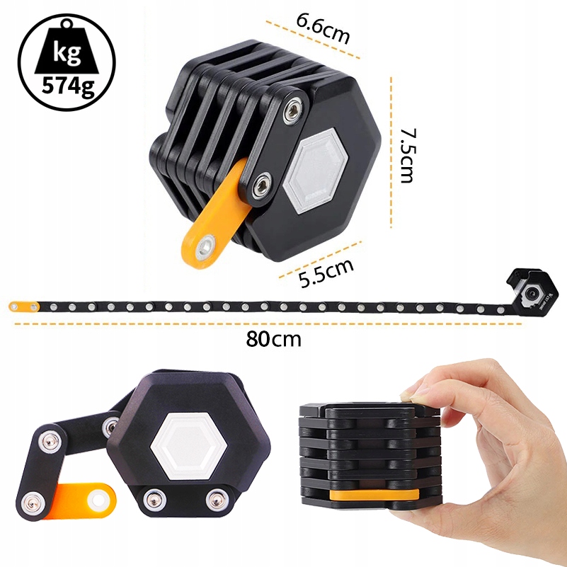 ZABEZPIECZENIE NA ROWER ROWERU ZAMEK SKŁADANE U-LOCK BLOKADA ZAMEK ROWEROWY Kolor dominujący czarny