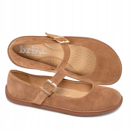 Brilu Polskie Damskie Zamszowe Skórzane Baleriny Barefoot Anette Brązowe 38