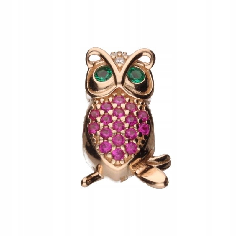 Stříbrný přívěsek Bead Sova zdobený barevnými zirkony, růžové zlacení