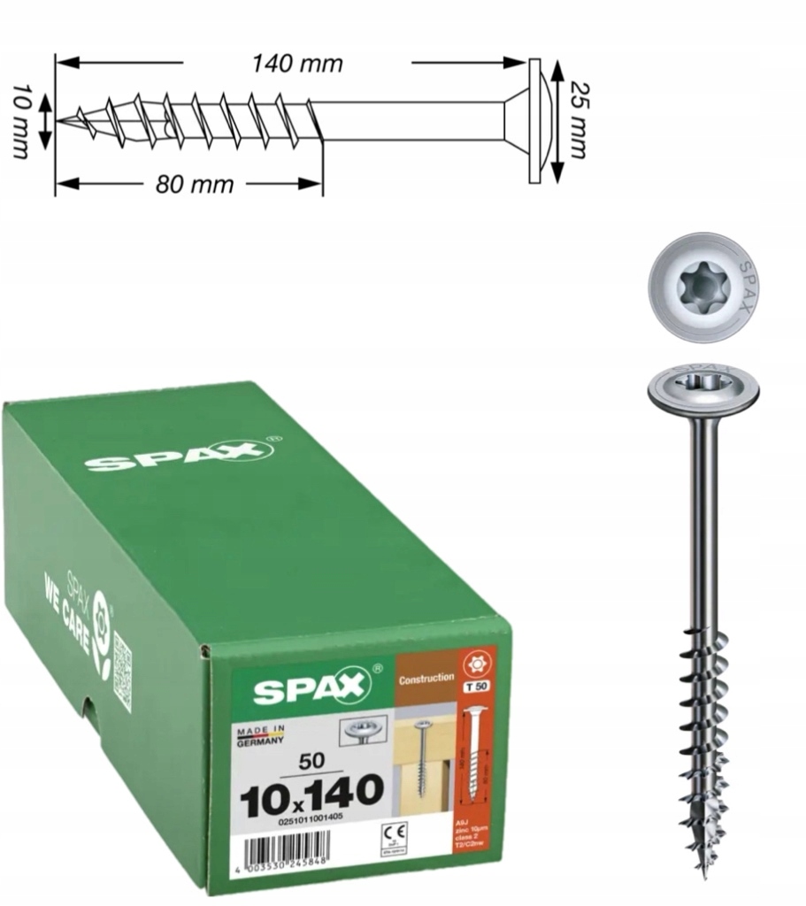 Univerzální vruty Wirox pro dřevěné konstrukce Spax 10 x 140 mm 50 ks