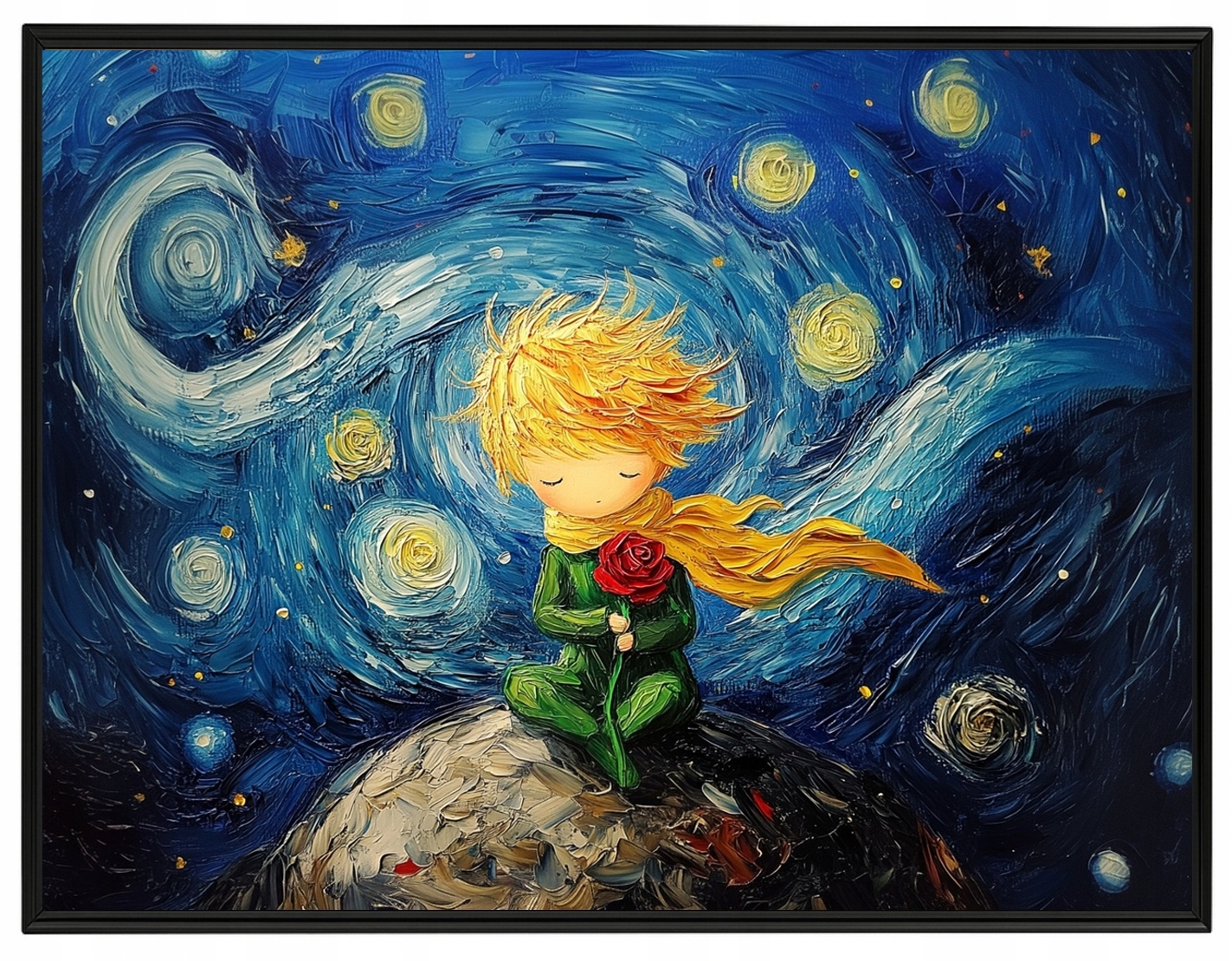 Plakát Rámeček Aluminium Pohádka Malý Princ Růže Van Gogh Styl 80x60