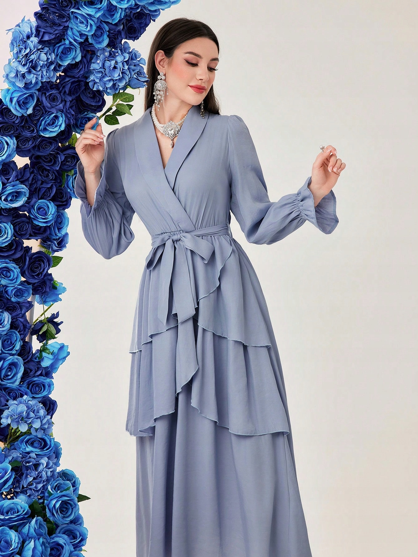 Šaty Modré S Volánky Elegantní Shein M 38