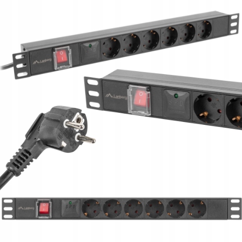 Listwa zasilająca Lanberg Rack PDU 19 6 gniazd 2 m czarny