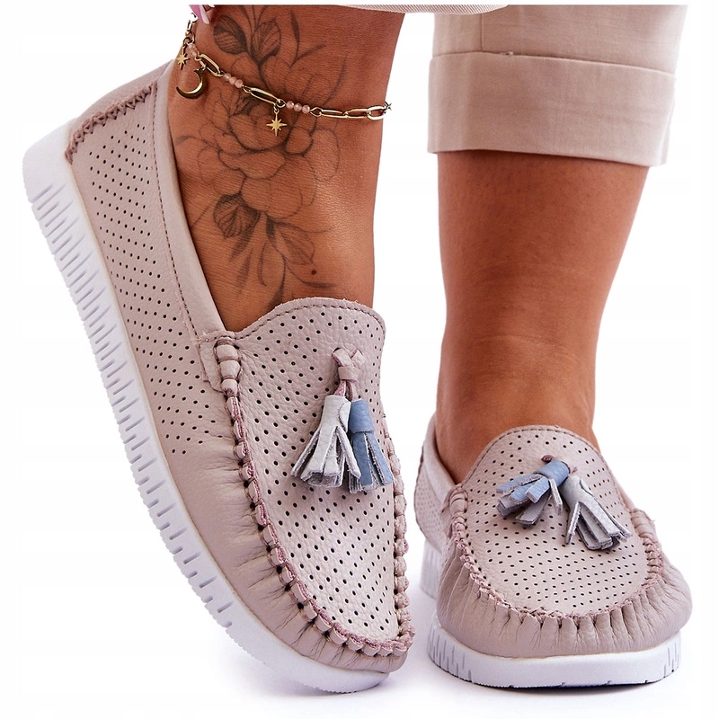 Dámské Kožené Ažurové Mokasíny Světle Růžové 37