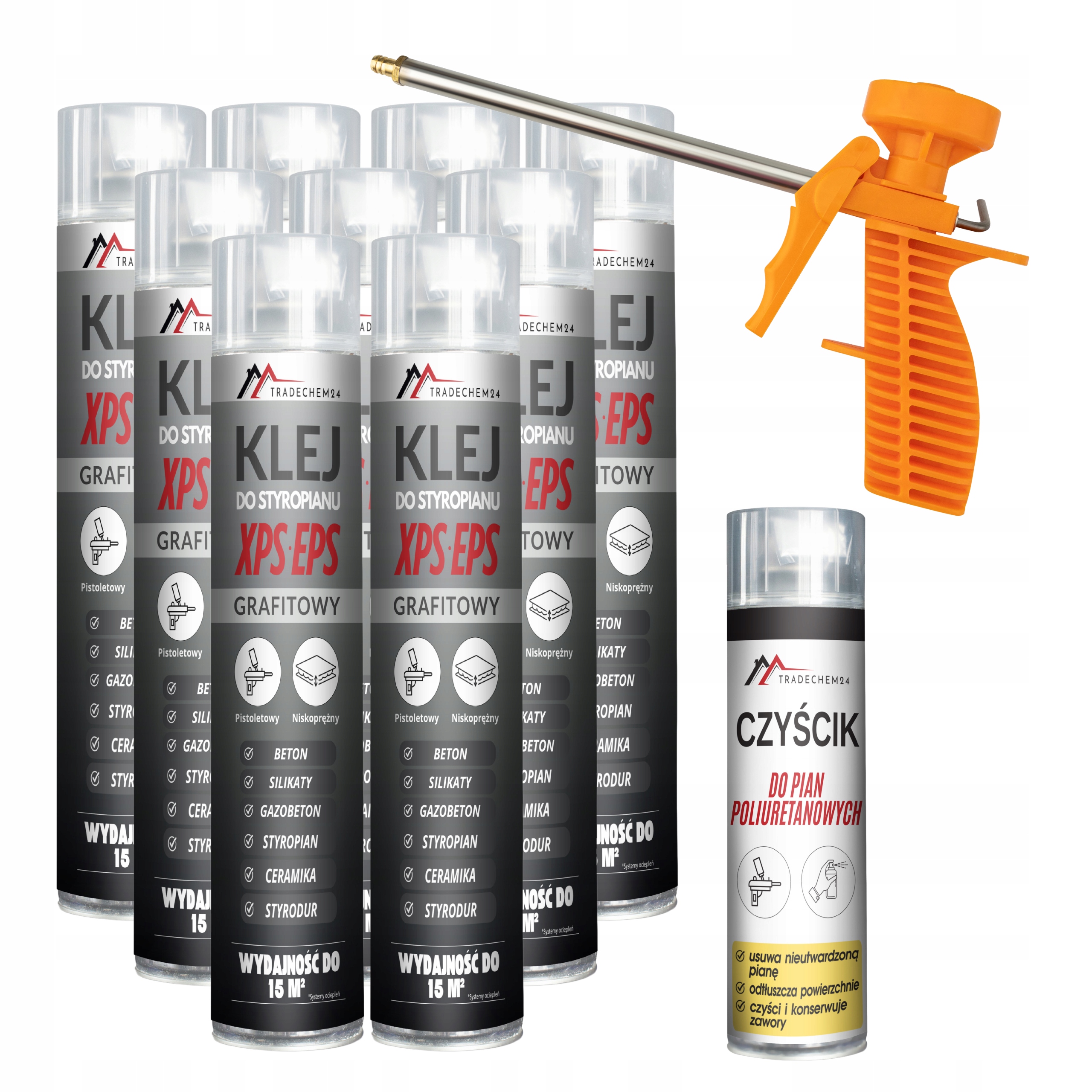 9 x Grafitové Lepidlo Na Xps Eps Polystyren Pěnové Čističe Pistolí