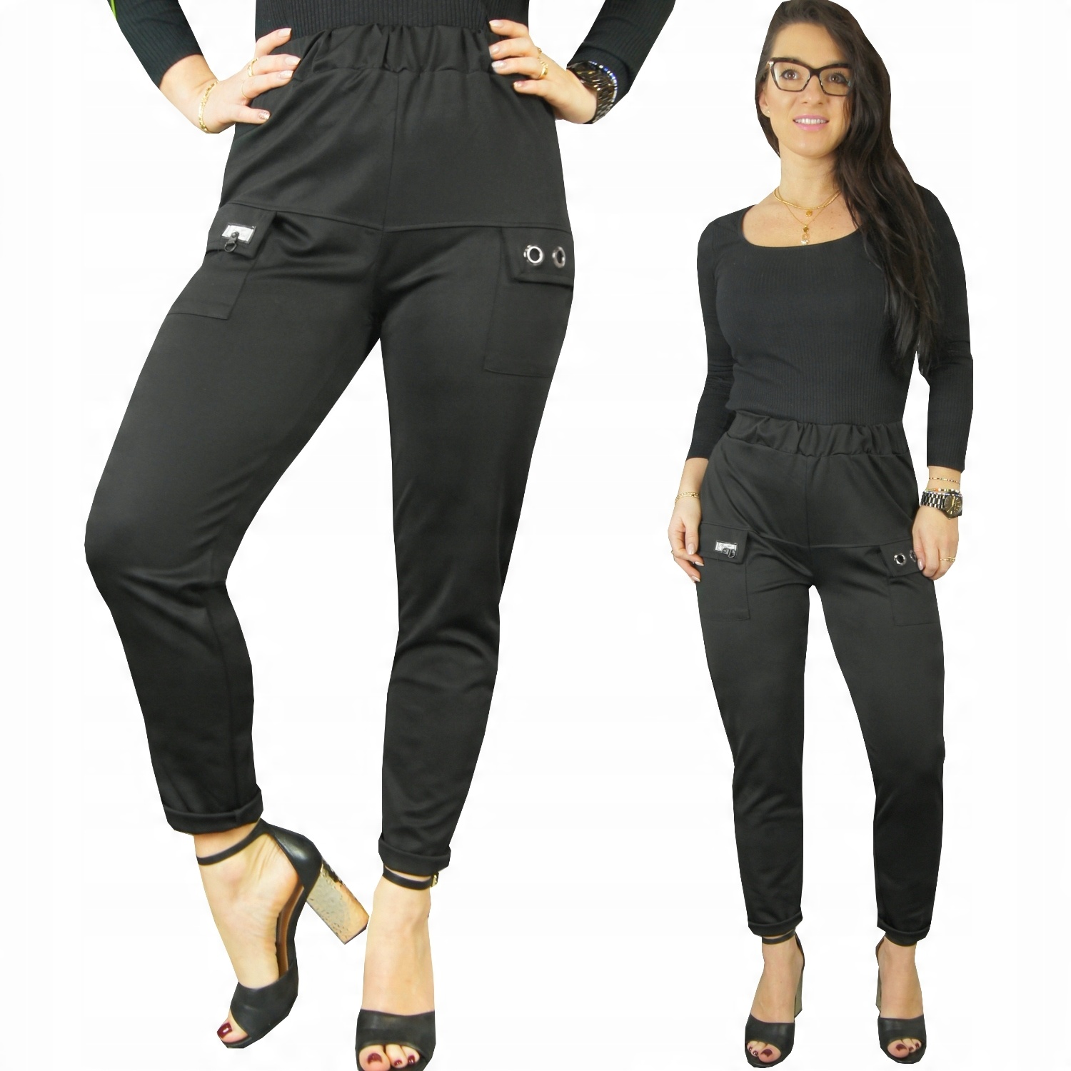 

Modne Spodnie Leginsy Czarne Wysoki Stan Lady L/XL