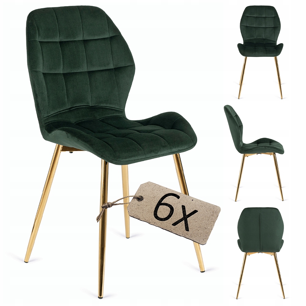 Krzesło Do Jadalni Zielone Welurowe Glamour Tapicerowane Do Salonu Lucky 6x