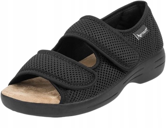 Aerosoft Černé Sandály Ze Síťoviny Na Suchý Zip, Lehké, 38 J6A