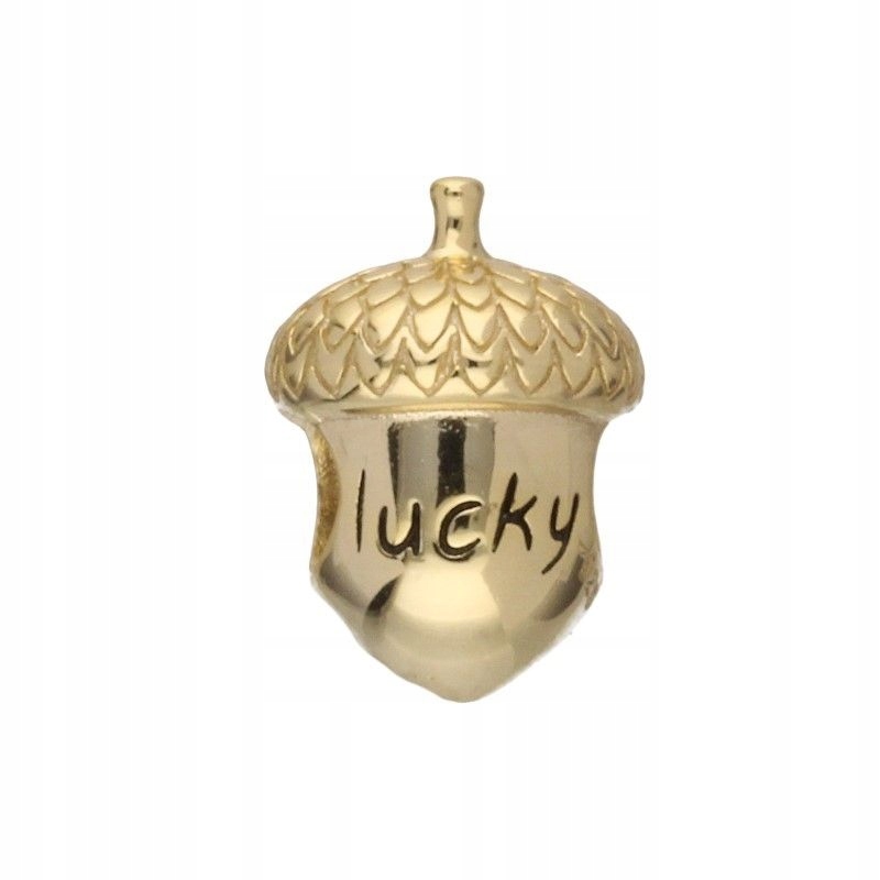 Přívěsek bead stříbrný 925 pozlacený s nápisem Lucky, přívěsek na náramky