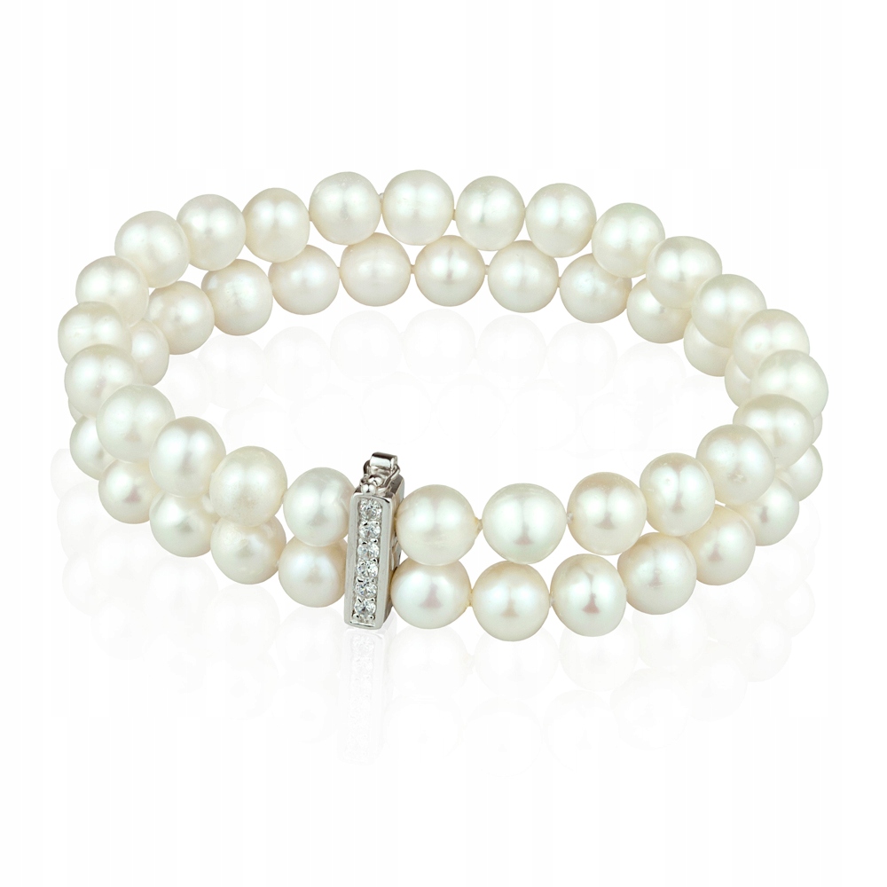 Dvouřadý Stříbrný Náramek Z Bílých Perel