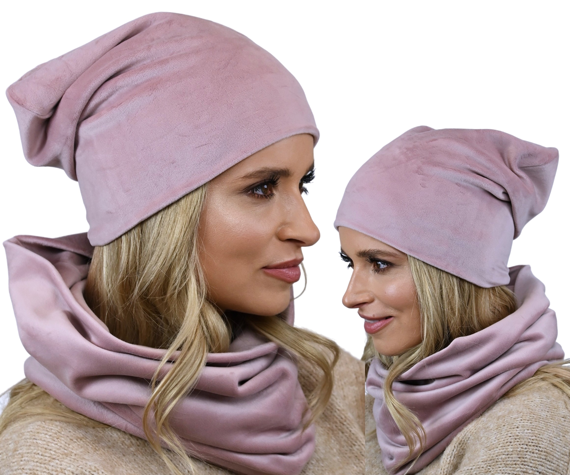 Welurowy Komplet damski CZAPKA plus KOMIN Wz3