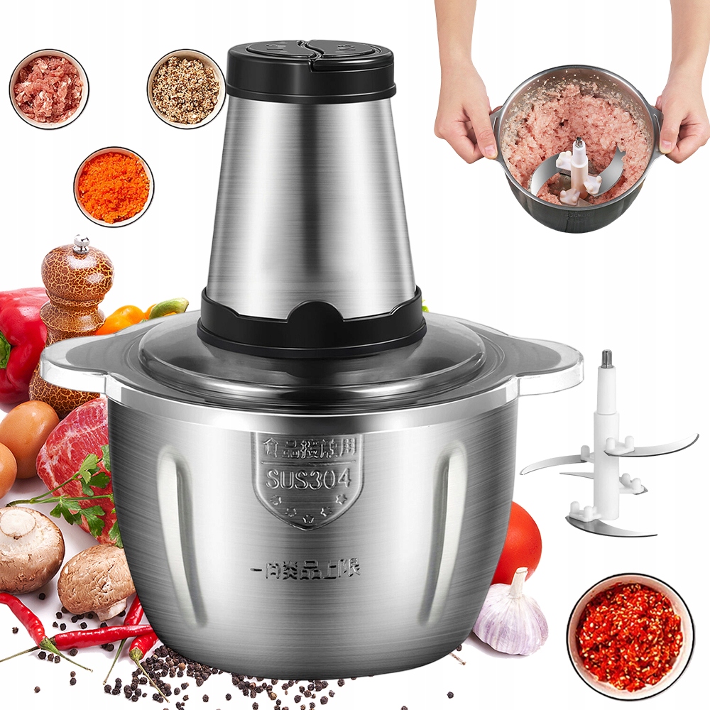 Elektrický Sekáček Potravin Sekáček Na Maso Ovoce Zeleniny Kráječ 300W 2L