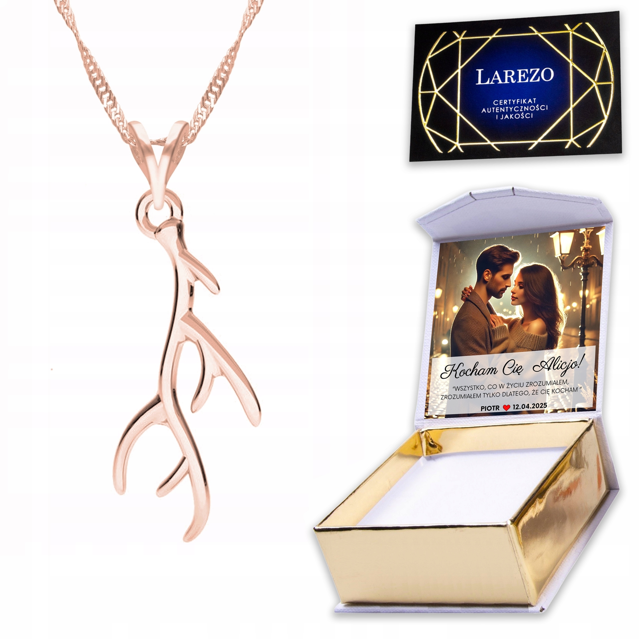 Pozlacený náhrdelník 925 s parožím Zvíře Jelen Roh Parohy Jelena Potisk