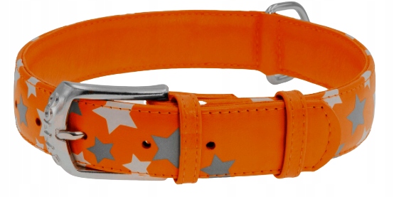Levně Obojek Pro Psa Z Kůže Waudog Reflexní 38-49 CM Hvězdičky