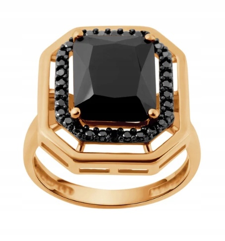 Złoty Pierścionek Czarny Geometryczny r17 PX20210 Verona Jewellery
