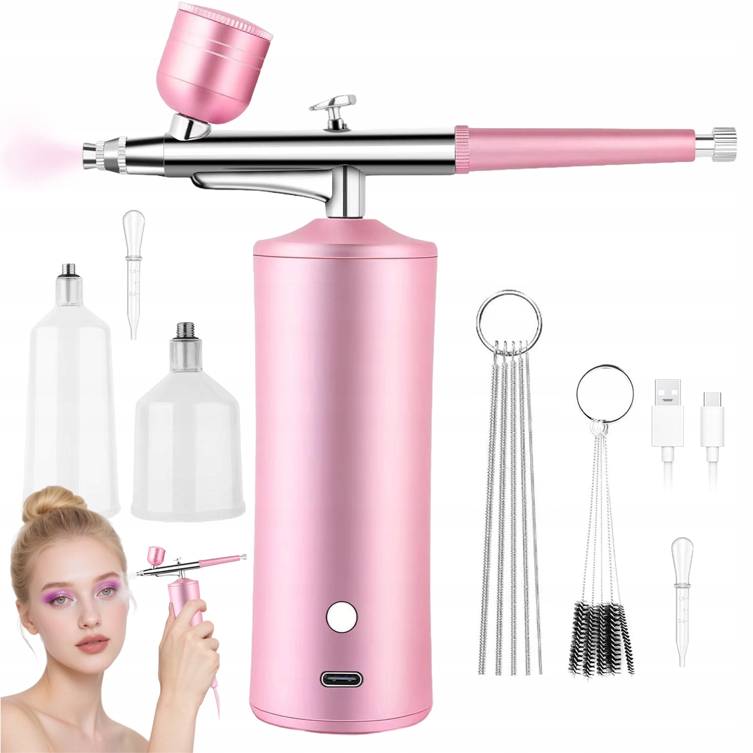 Aerograf Na Nehty Tři Úrovně Tlaku Jemná Tryska 0,3 MM Růžová