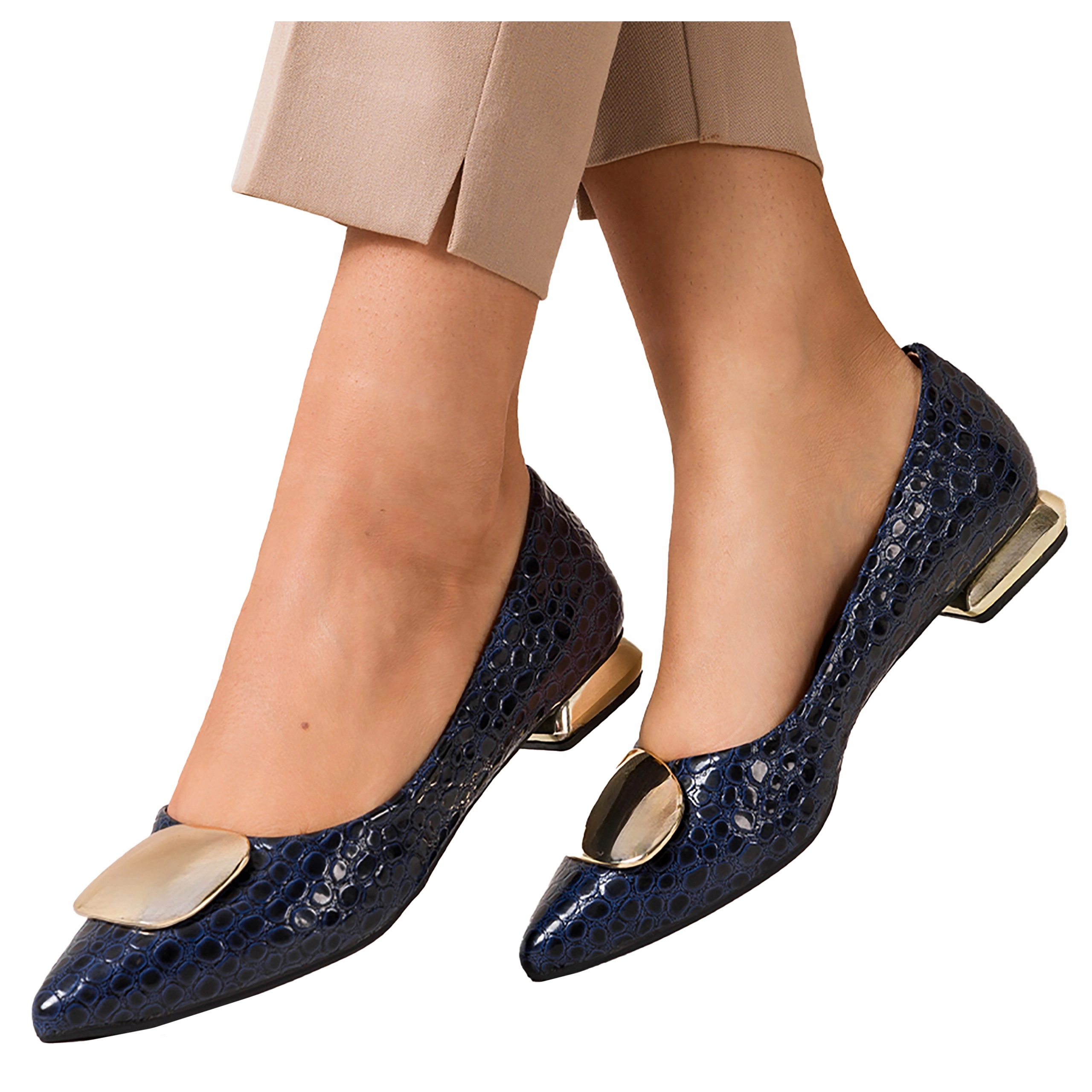 Tmavě modré Baleríny Dámské Lakované Nízký kotník Kožená Vložka vel. 38