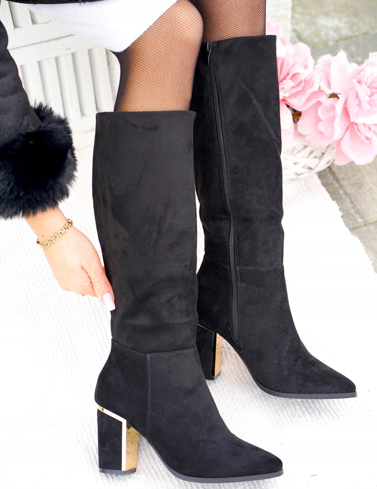 Długie Czarne Zamszowe Kozaki Na Obcasie Cornellie 35 Długość wkładki 22 cm