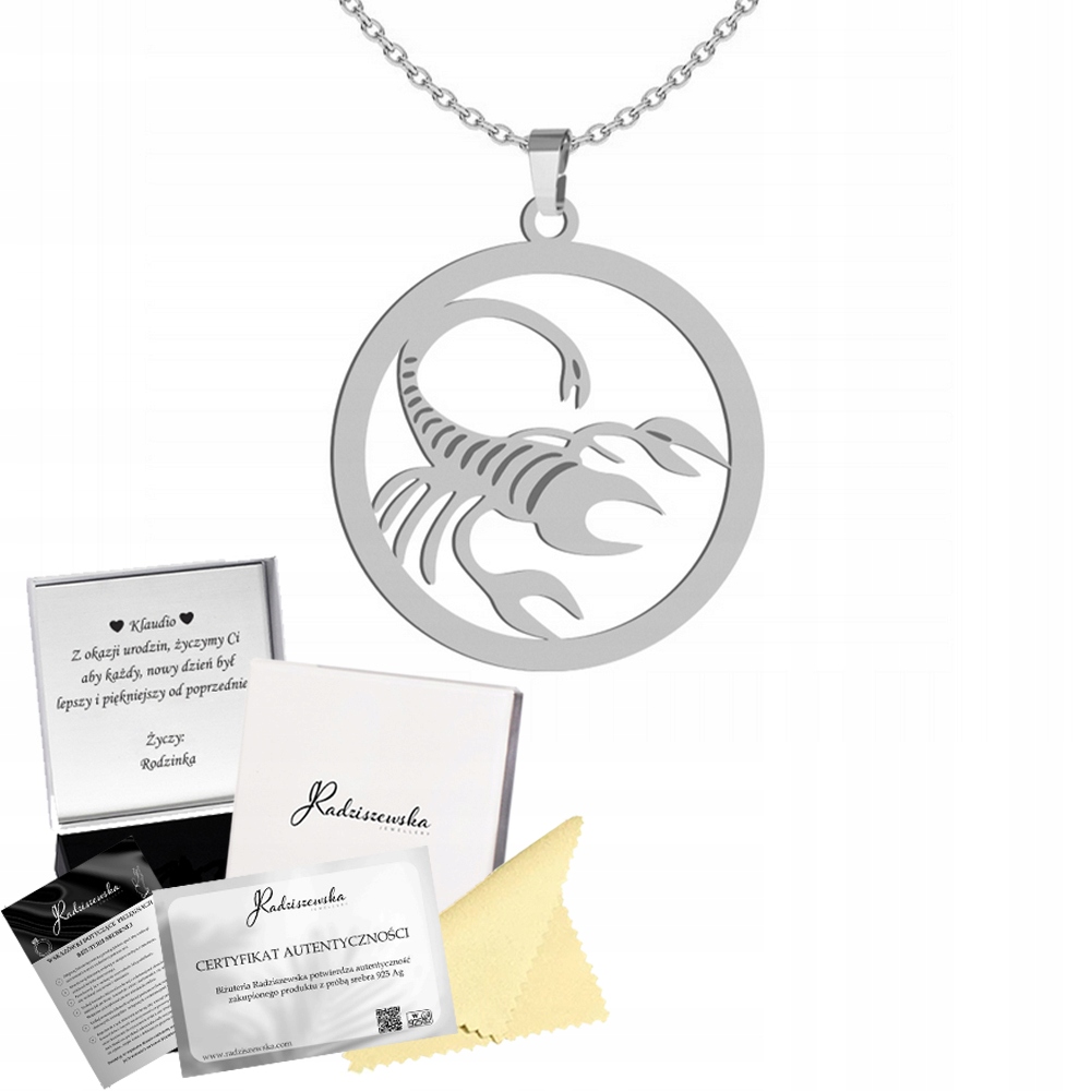 Náhrdelník se znamením zvěrokruhu Skorpion ze stříbra Gravírování Narozeniny Dedikace