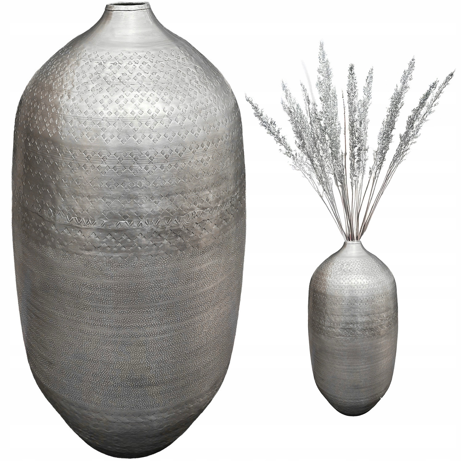 Vysoká Podlahová Váza 48 cm Stříbrná Kovová loftová ozdoba do obývacího pokoje domu