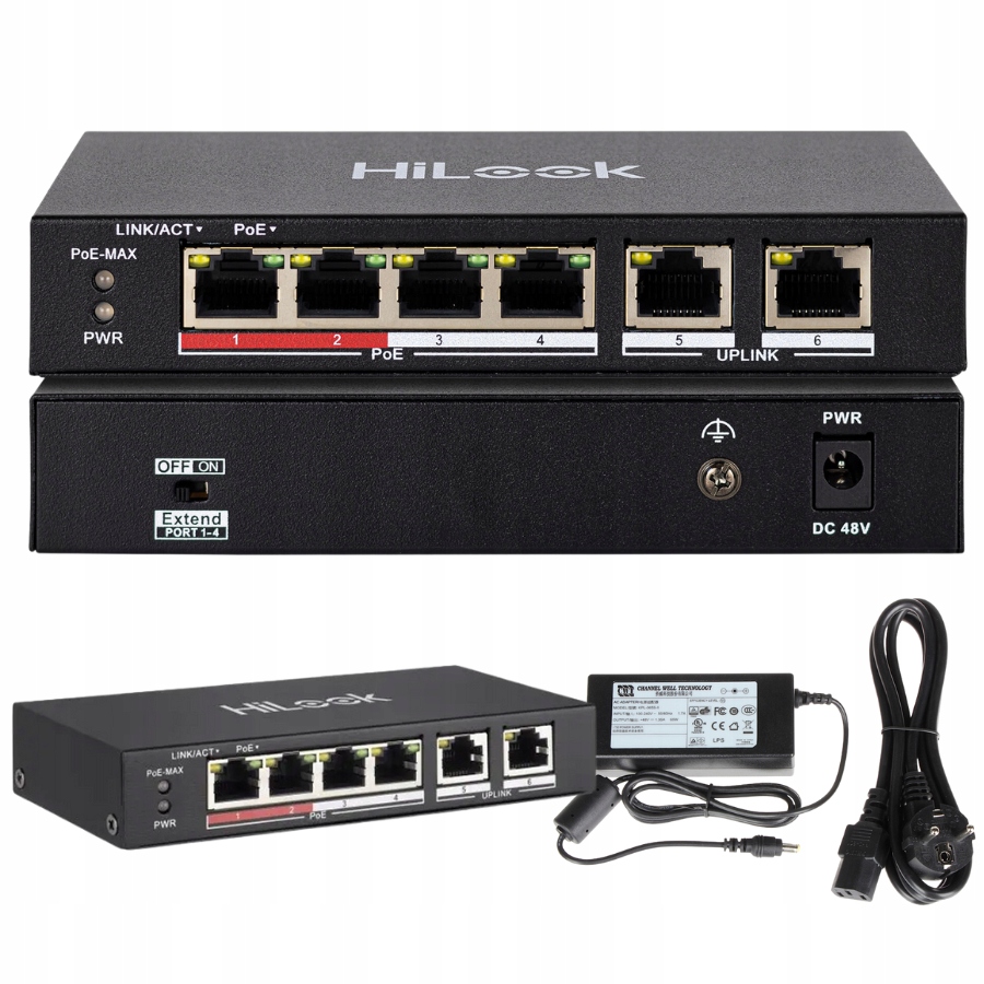 Switch PoE SW-06-POE 4x PoE 2xUplink 35W HiLook by Hikvision do kamer PoE