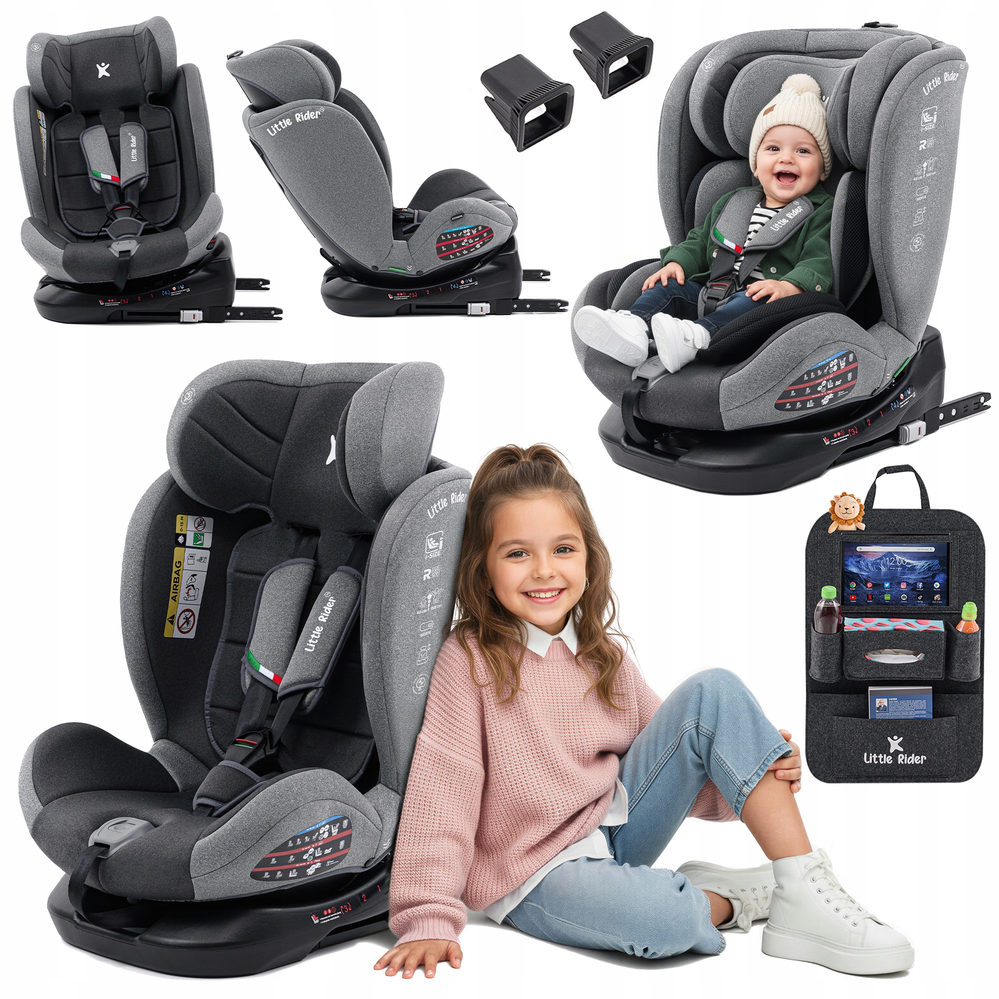 Fotelik Samochodowy Obrotowy 360° Szaro-czarny 40-150 CM i-Size R129 Isofix