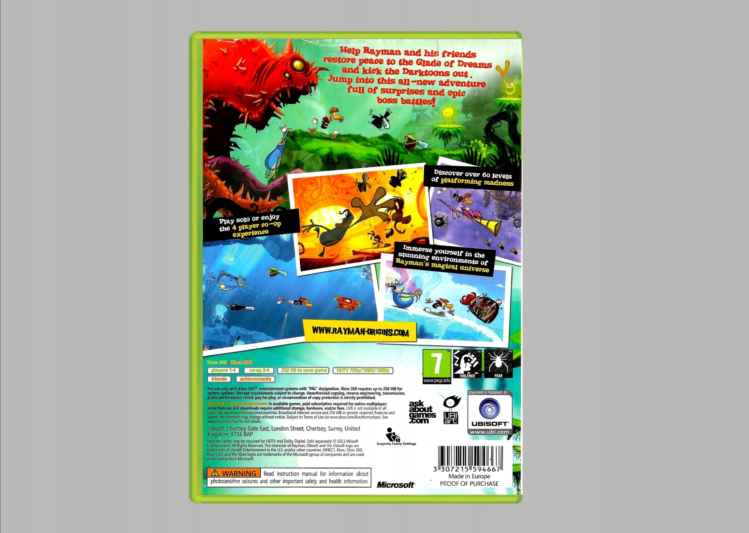 gra zręcznościowa dla dzieci XBOX 360 RAYMAN ORIGINS wielka przygoda Tryb gry multiplayer singleplayer