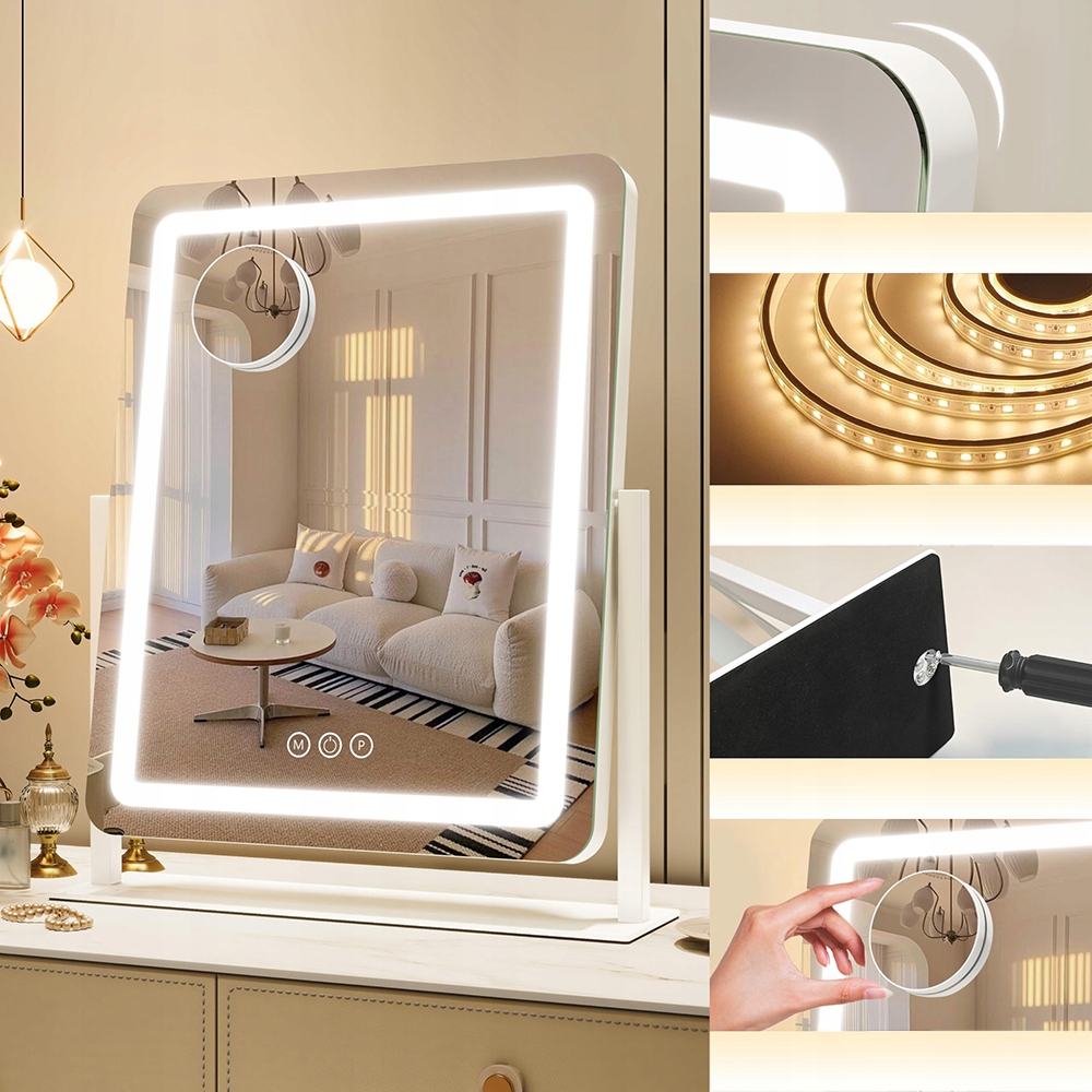 Zrcadlo Pro Líčení Vizáže Make Up Led Dotykové 12X14.2in Stmívání