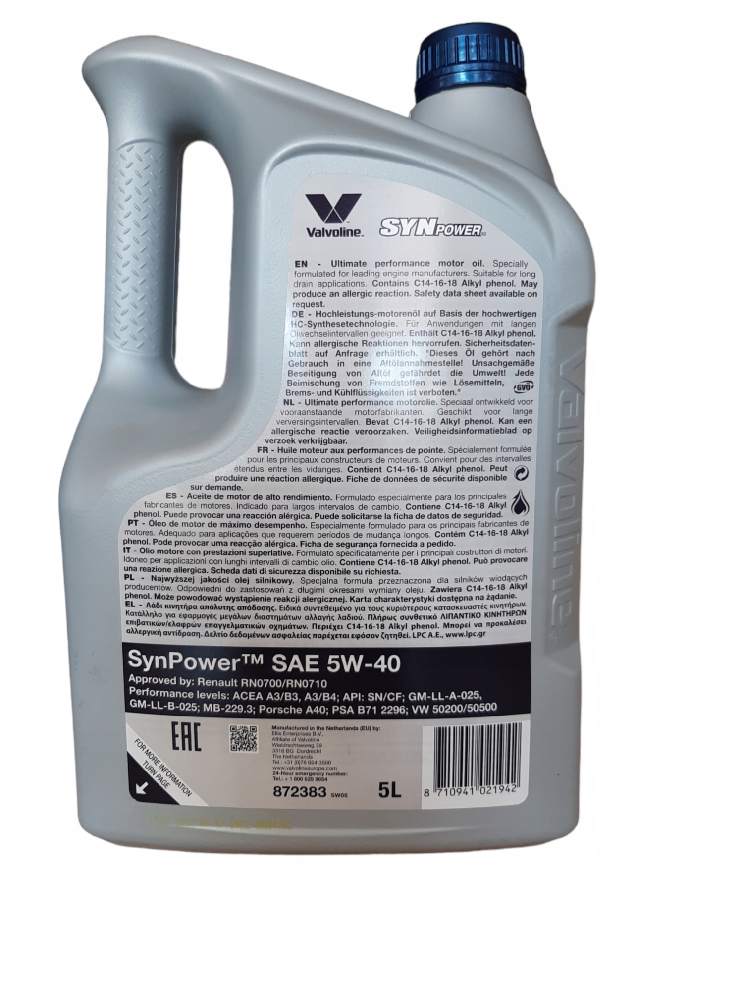 Valvoline Synpower 5W40 A3/B4 5L
