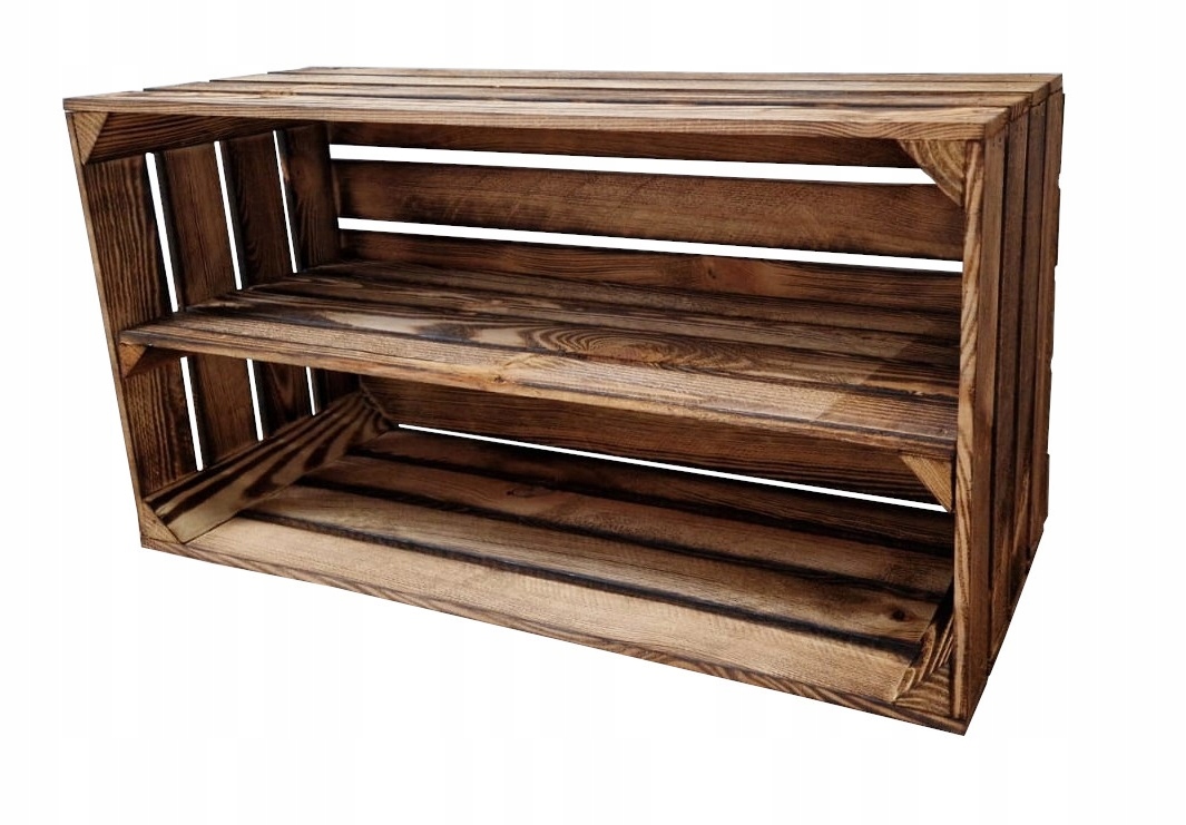 Dřevěná Krabička S 1 Dlouhou Policí, Pevný Opálený Organizér 75x40x30 cm