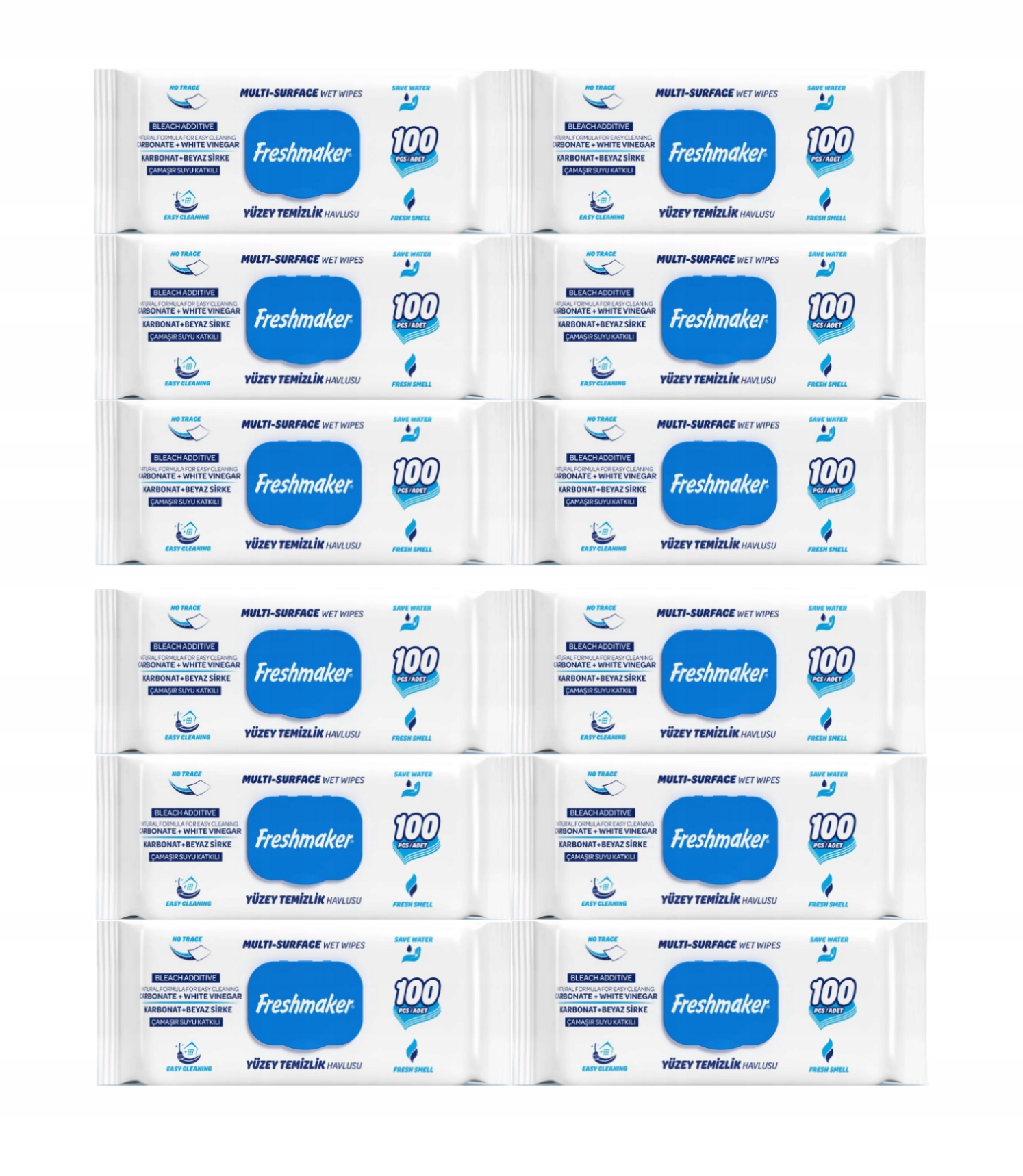 Levně Set 12 x Vlhčené Ubrousky Freshmaker Blue 100 ks na čištění