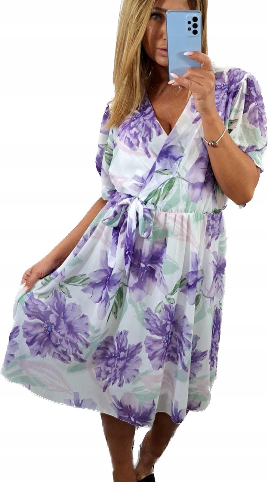 

V912 Sukienka Szyfon Kopertowa Kwiaty r 48 (4XL)