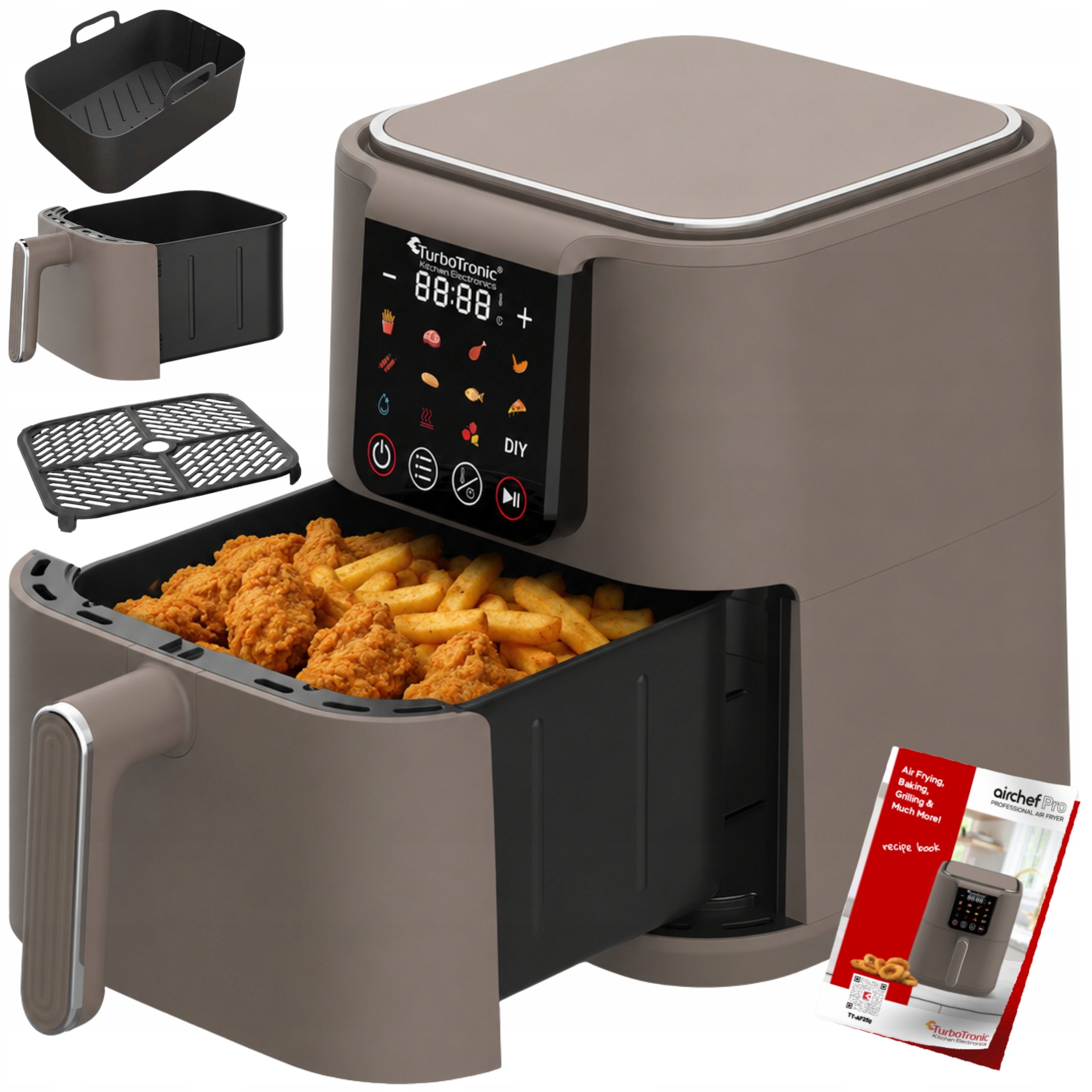 Fritéza beztuková AirFryer 6L 1500W Kovová Led vnitřní fritéza