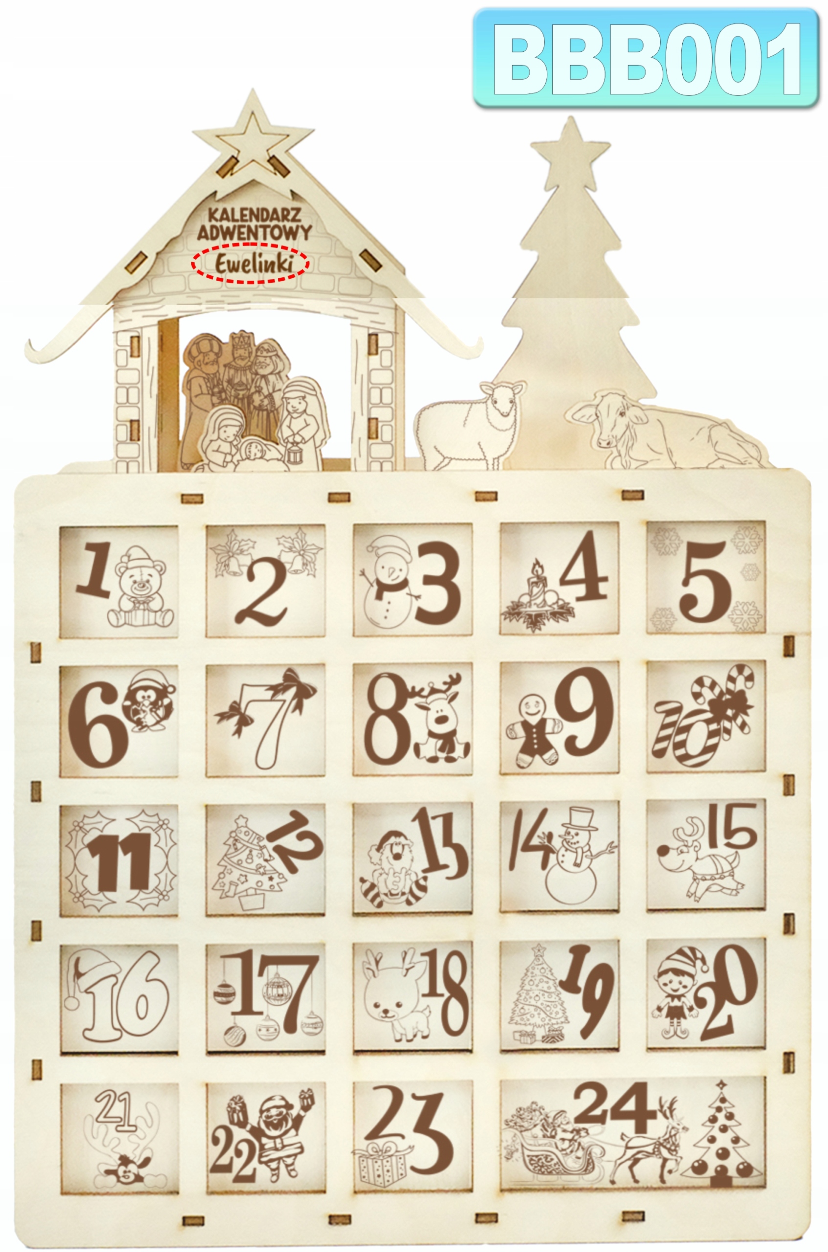 KALENDARZ ADWENTOWY DREWNIANY NA ŚWIĘTA SZOPKA Kod producenta BBB001