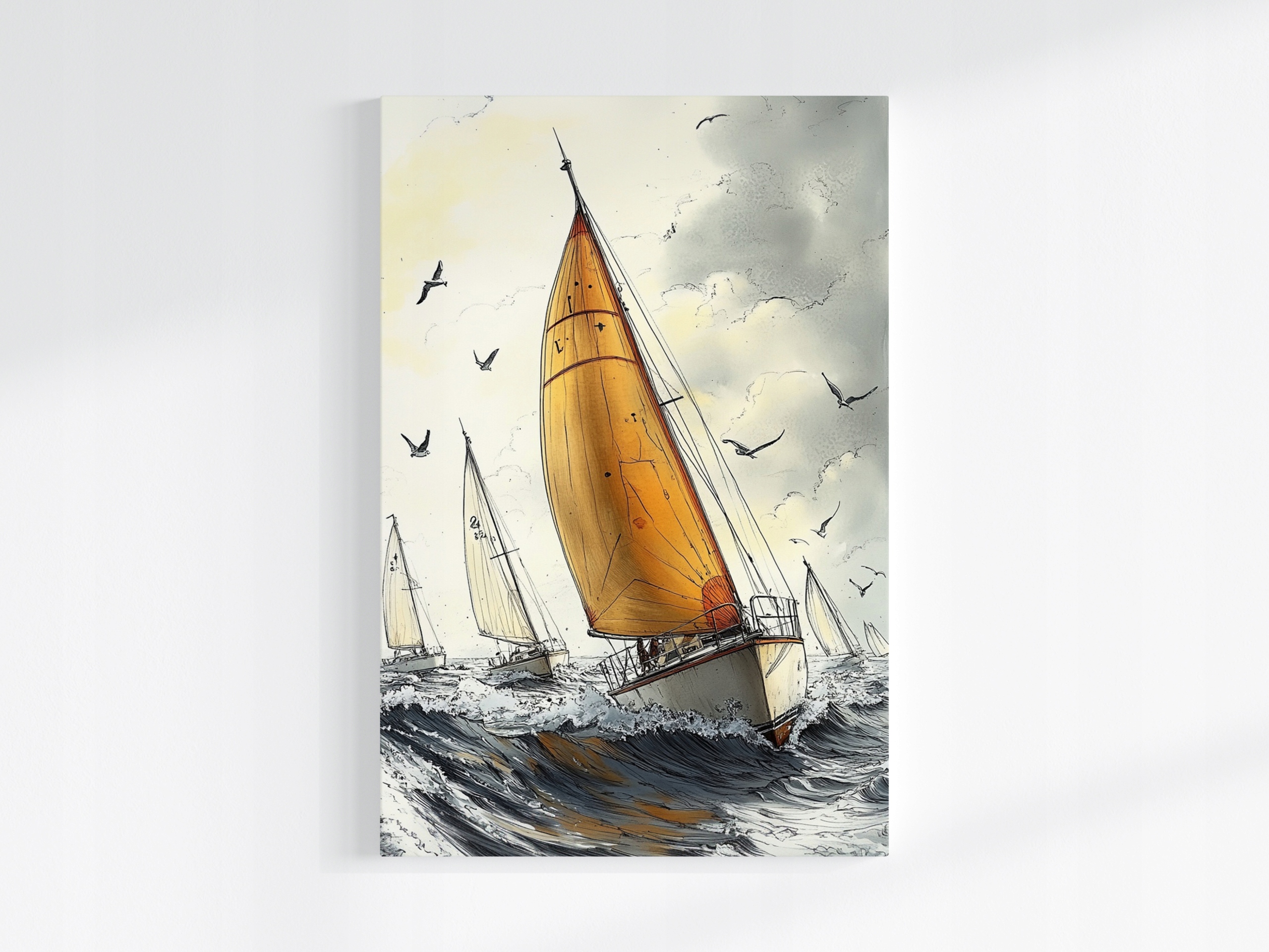 Obraz Na Plátně Canvas Sport Moře Závod Regaty Plachetnice Mewy Vlny 80x120