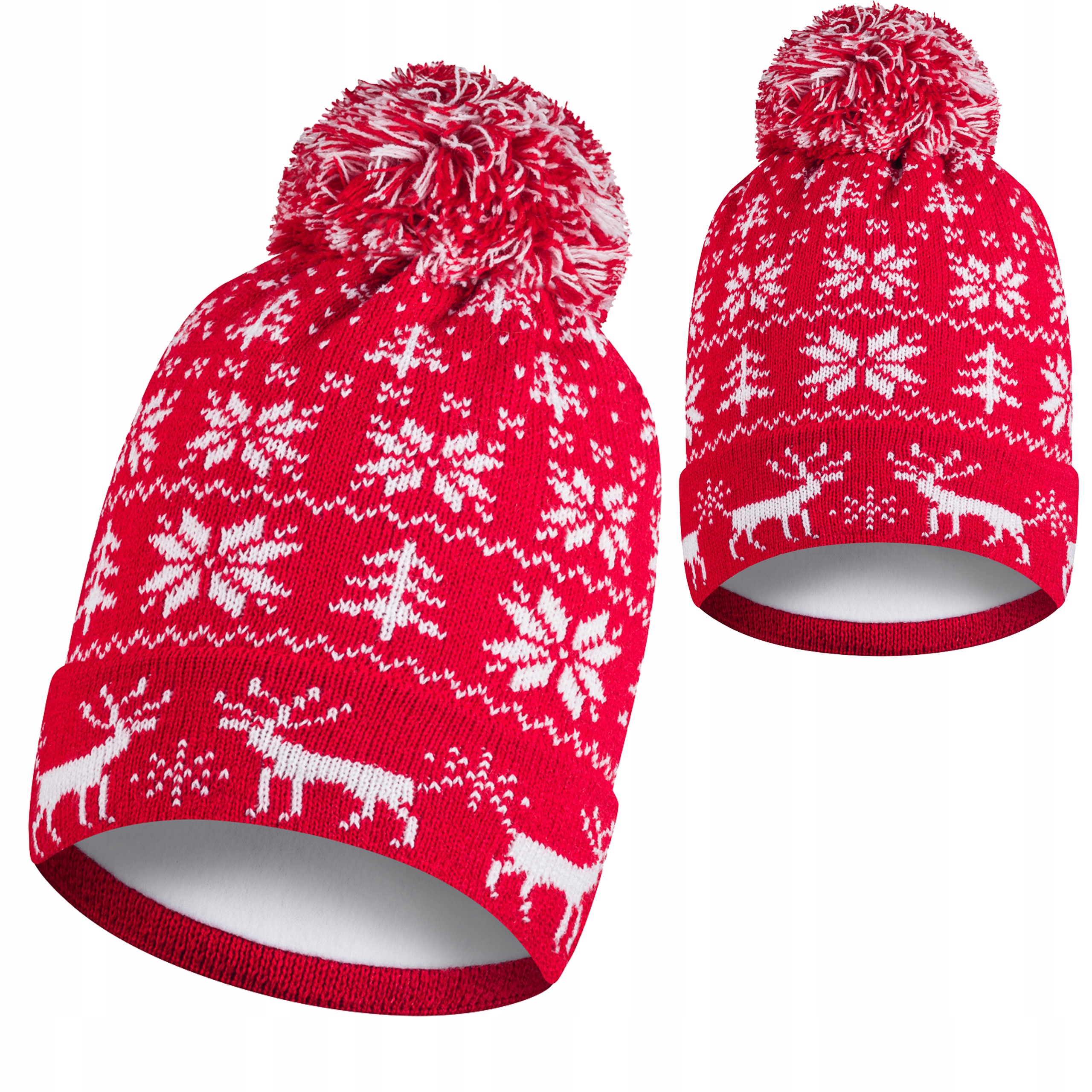 

Czapka zimowa czerwona z pomponem polar termoaktyw
